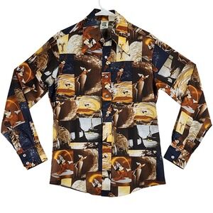 VTG Kennington Mickey Mouse Fantasia Shirt Mens M Brown Sorcerer Apprentice